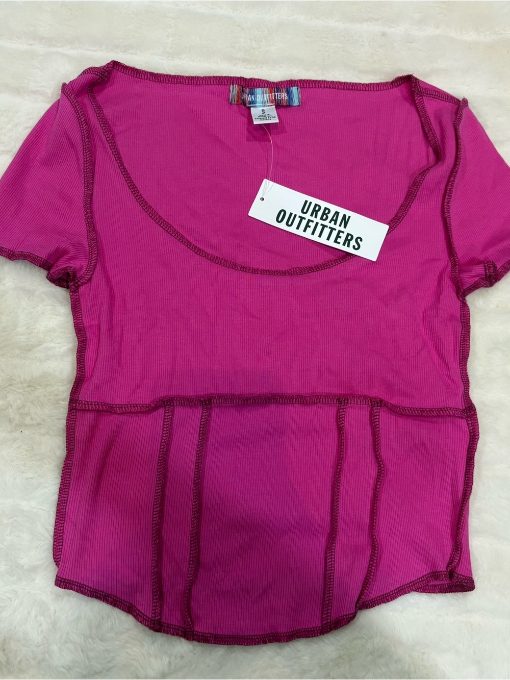 Urban Outfitters Fuchsia Ribbed Short Sleeve Top